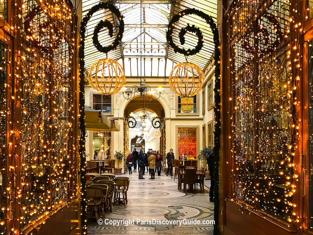 Holiday lights and decorations at Galerie Vivienne