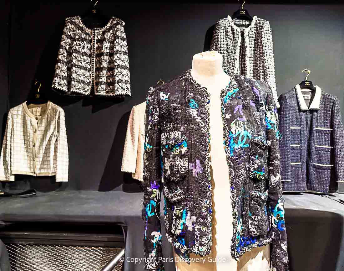 Part of a collection of Chanel couture and bags on displayat Hotel Drouot 