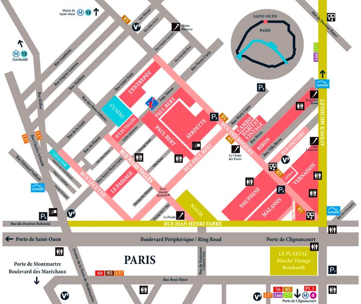 Paris Flea Market Map - 
Courtesy of Les Puces