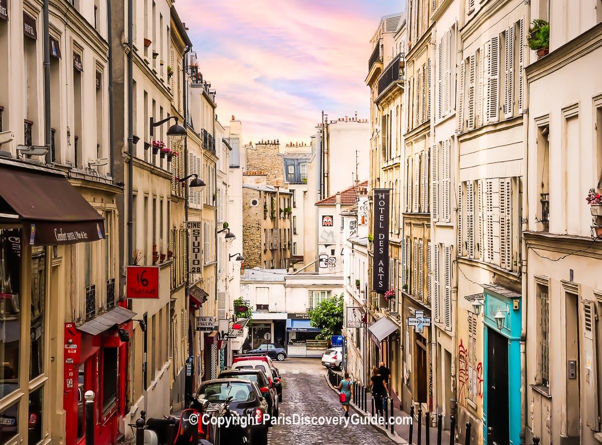 Hotel des Arts on a picturesque cobblestone lane in Montmartre