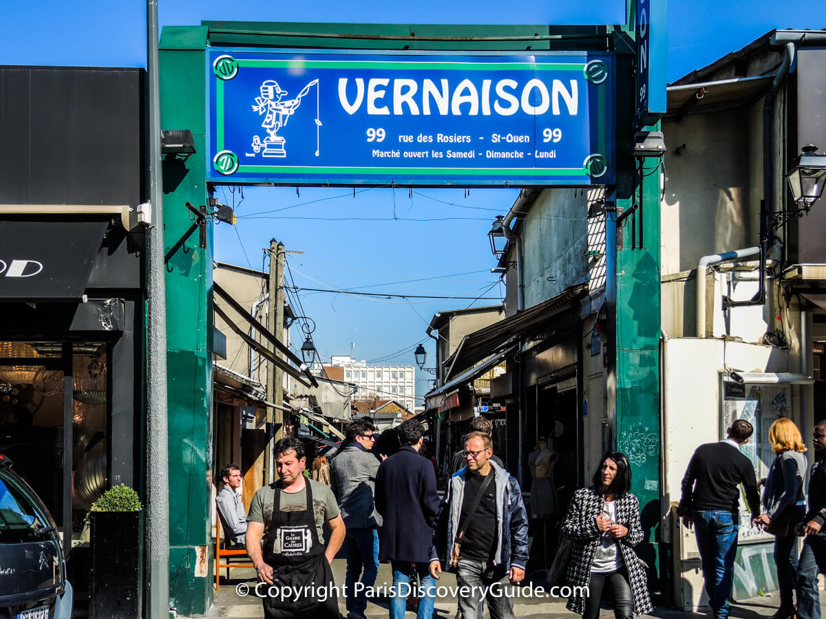 Entrance to the Vernaison market at Les Puces