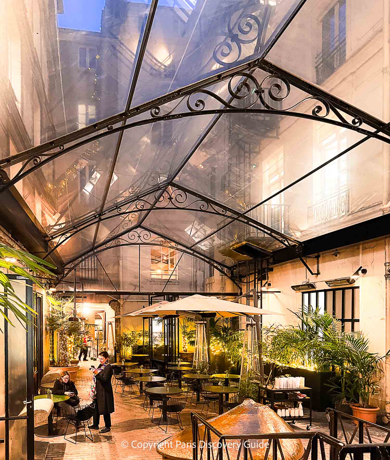 The glass-roofed terrace cafe in front of Galerie Azzedine Alaia, about a 3-minute walk from 9Confidentiel