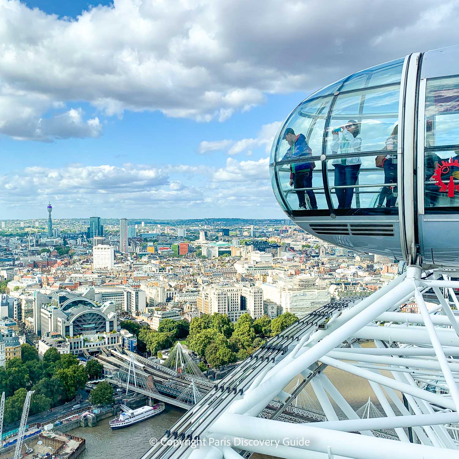 View of London's cityscape from near the top of the London Eye