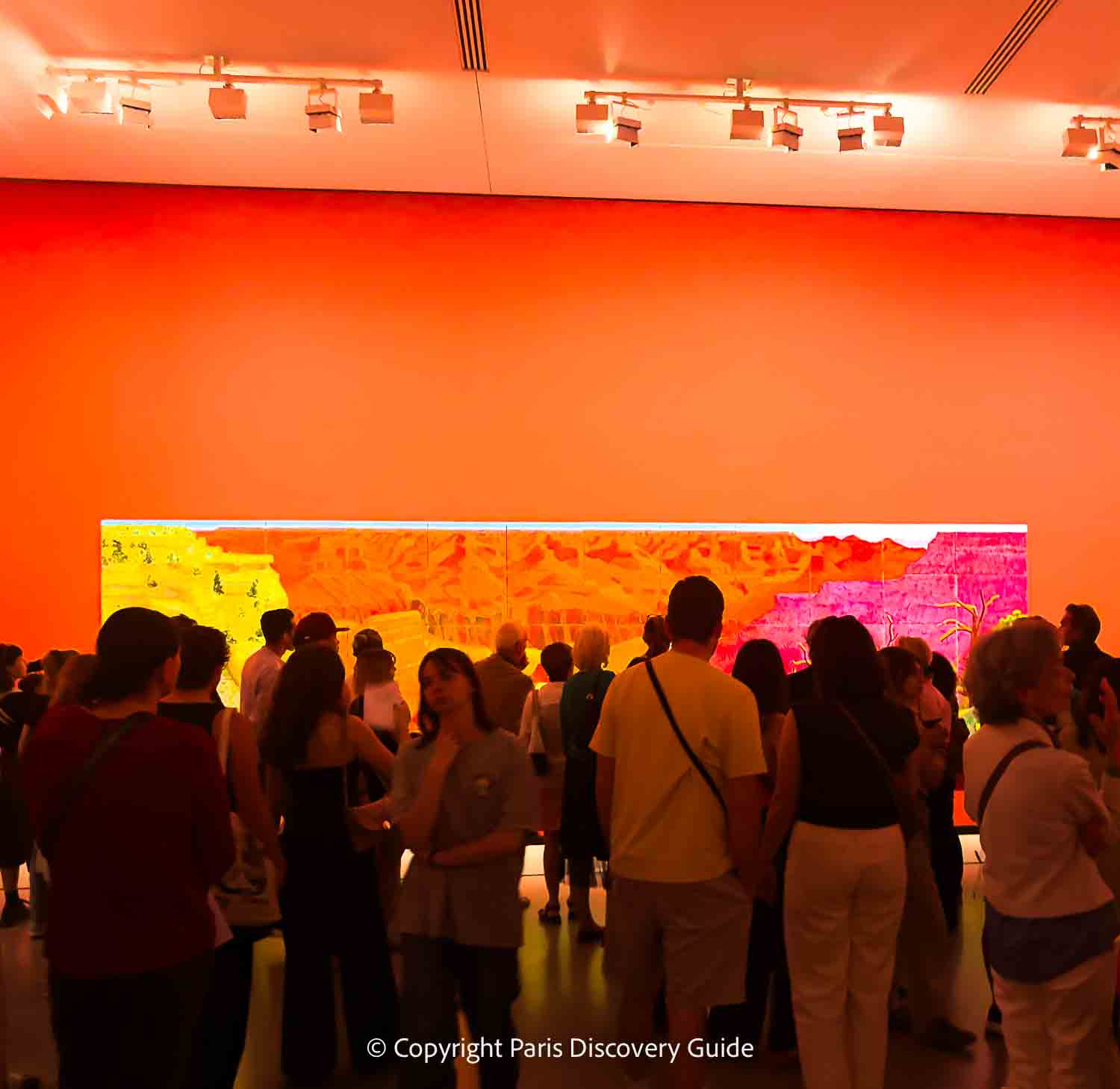 Crowd trying to see painting at the David Hockney show