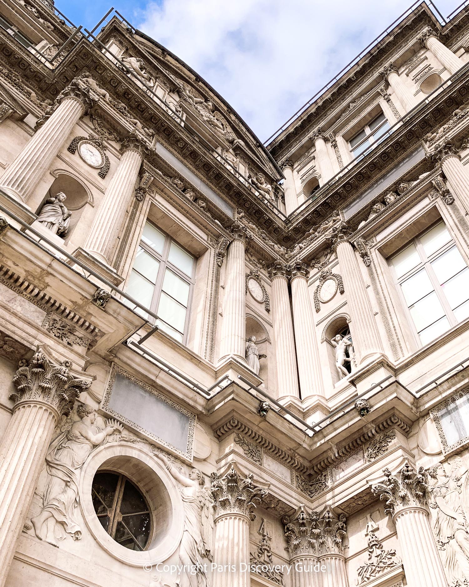 A small section of the eastern side of the Louvre Museum