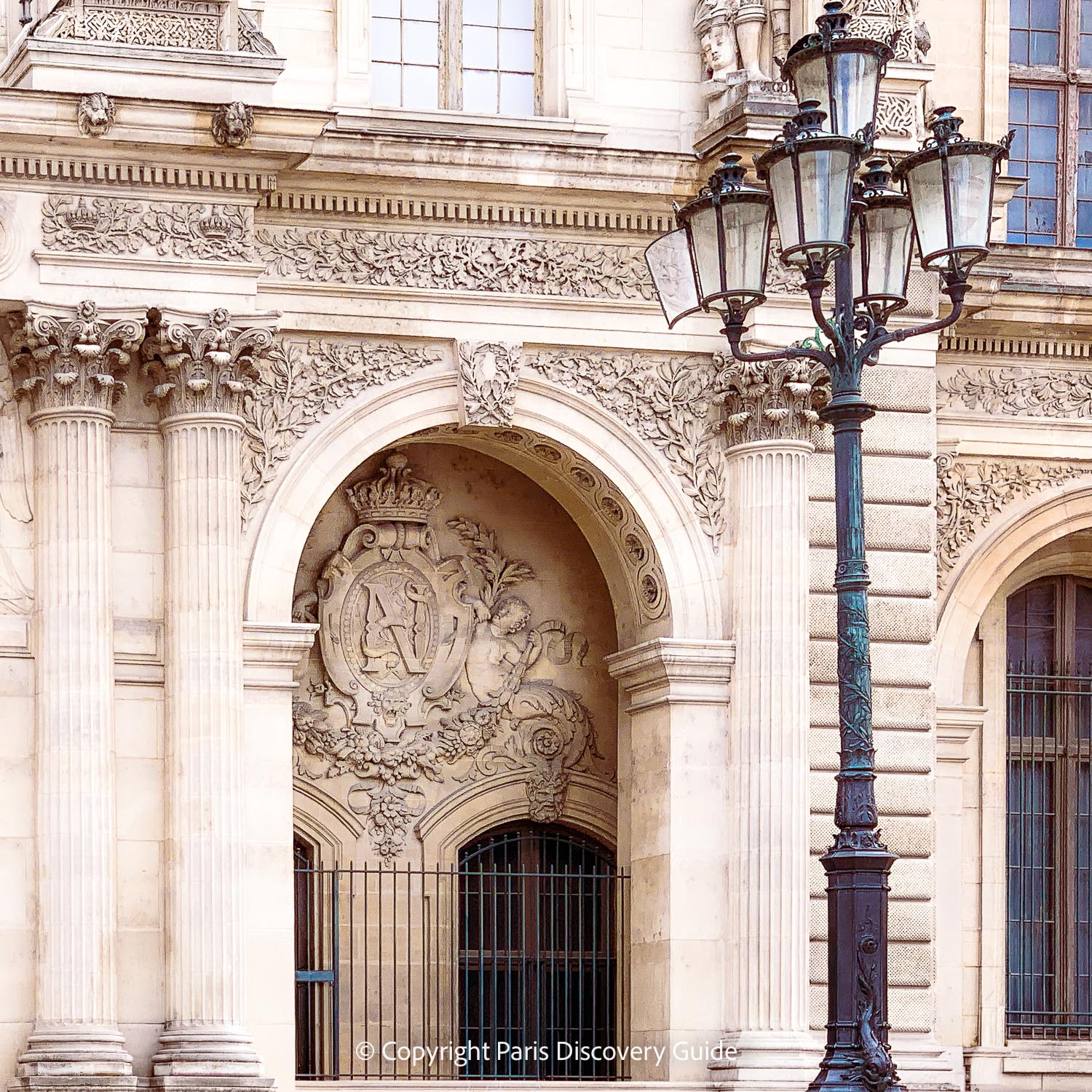 A small section of the eastern side of the Louvre Museum