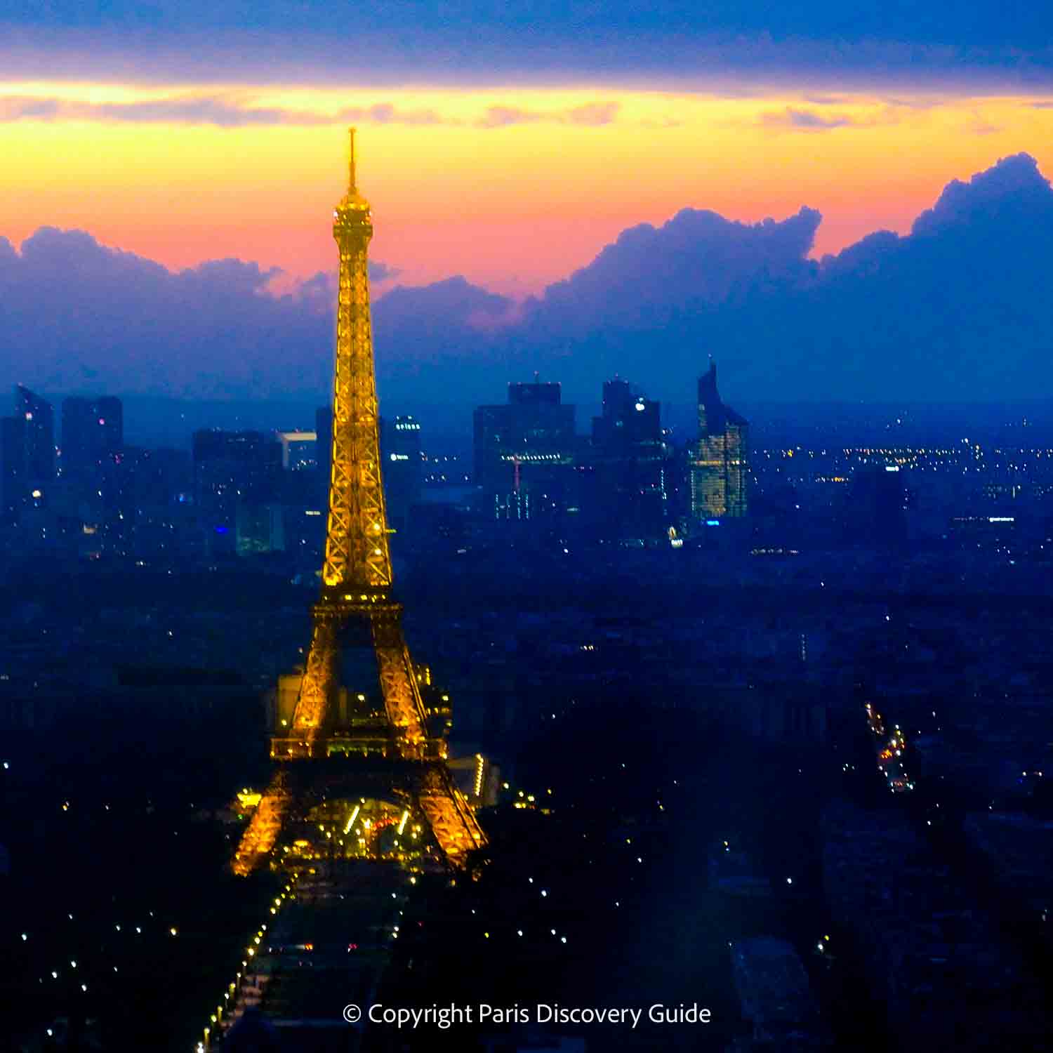 Paris skyline at night with Eiffel Tower
