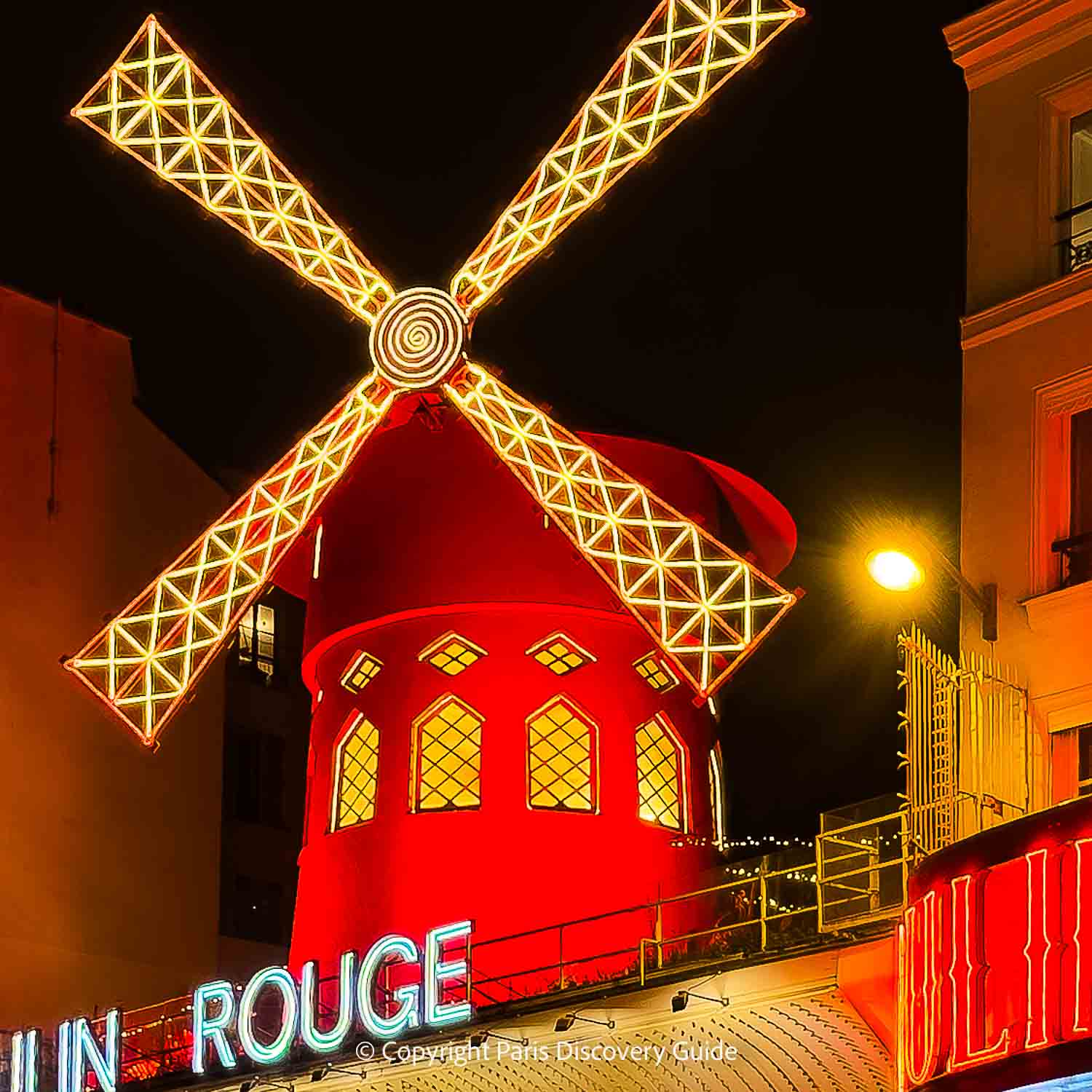 Moulin Rouge's famous windmill in Pigalle