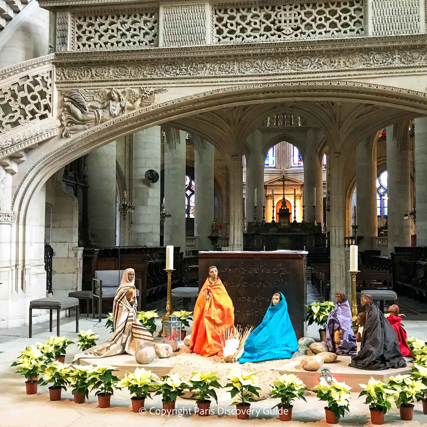 Nativity scene at Eglise Saint-Etienne-du-Mont church in the Latin Quarter