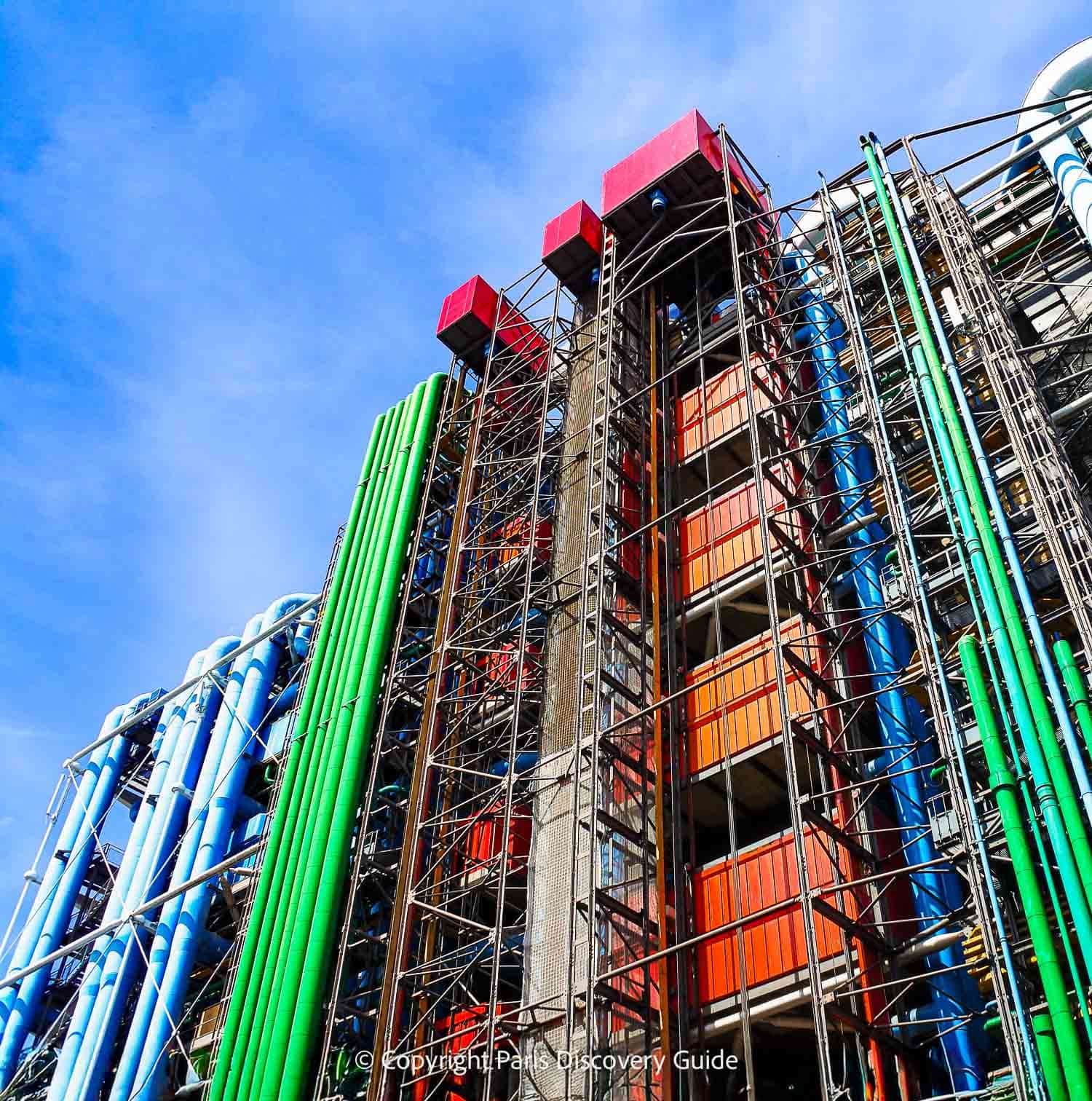 The famous 'inside-out' architectural design at Centre Pompidou in the 4th arrondissement The famous 'inside-out' architectural design at Centre Pompidou in the 4th arrondissement