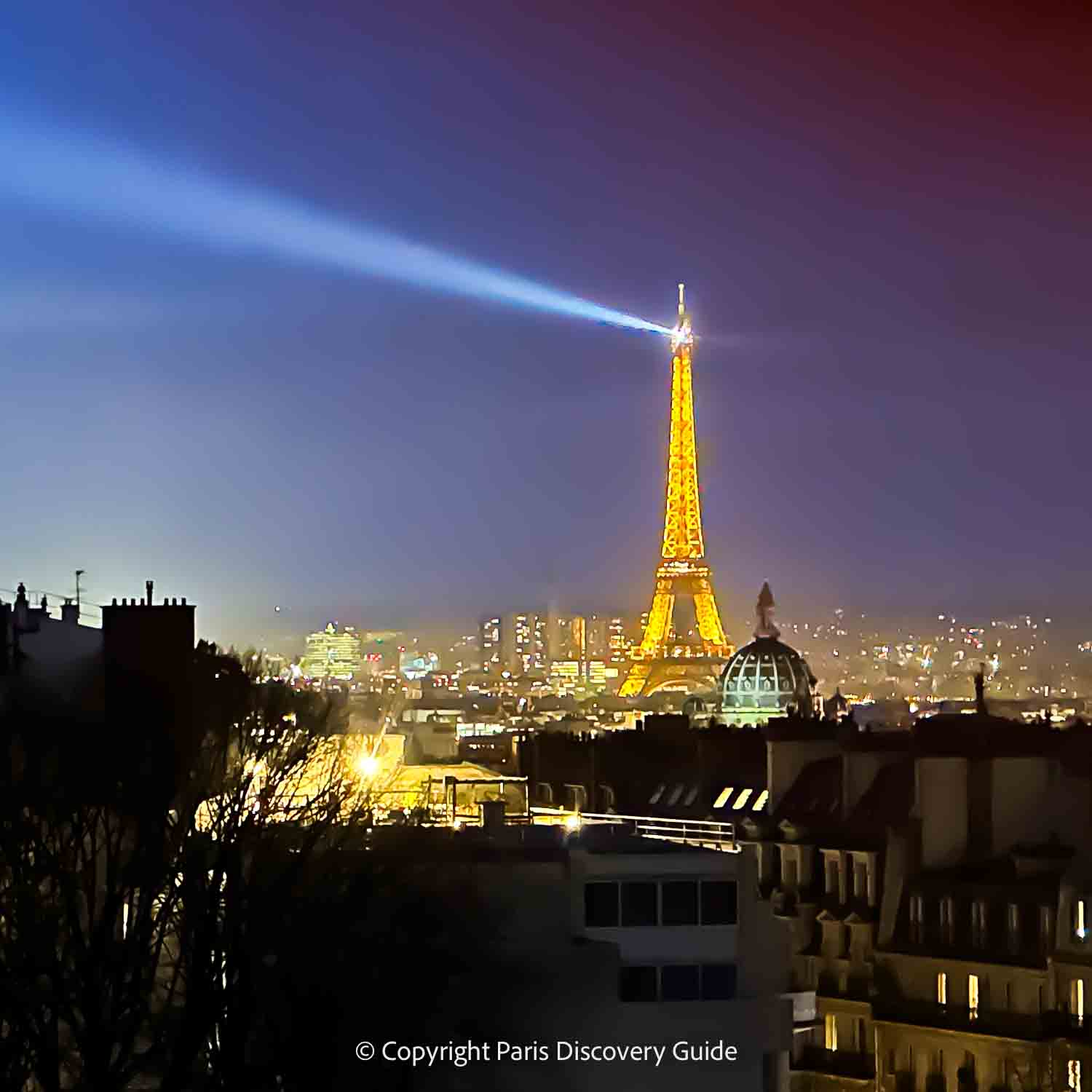 Paris skyline view with the Eiffel Tower from Terrass Hotel guest room