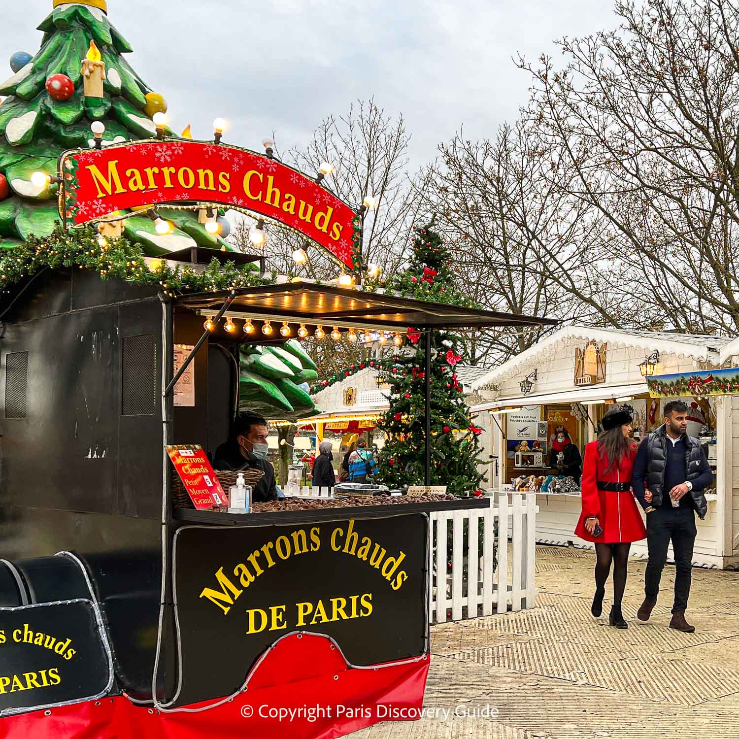 Kiosk selling hot roasted chestnuts at Tuileries Christmas Market