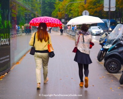 Walking in the rain near Quai Branly Museum in September Walking in the rain near Quai Branly Museum in September