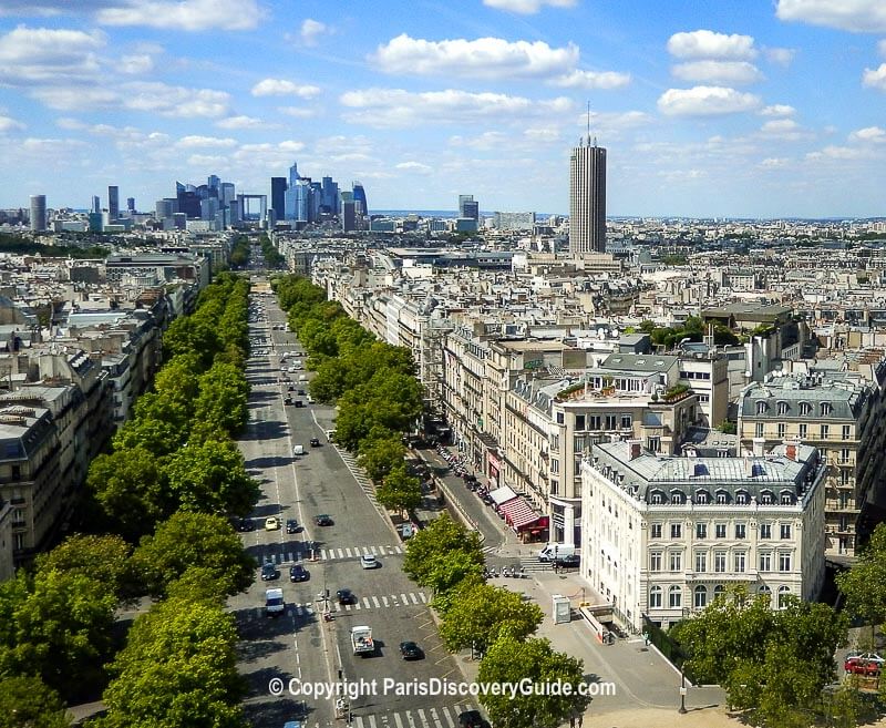 View of Avenue de la Grande Armée and 17th district from Arc de Triomphe rooftop - Hôtel Marmotel Étoile is on the the right, about 3 blocks down
