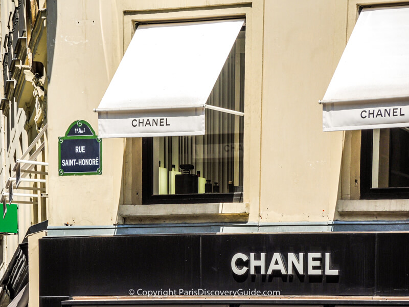 Chanel sign on Rue Saint-Honore in Paris Chanel sign on Rue Saint-Honore in Paris