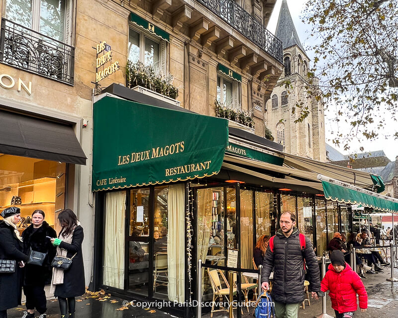 Les Deux Magots in Saint-Germain right after a brief shower in early January