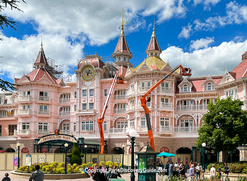 Cranes outside the Disneyland Paris Hotel, which is currently closed for renovations