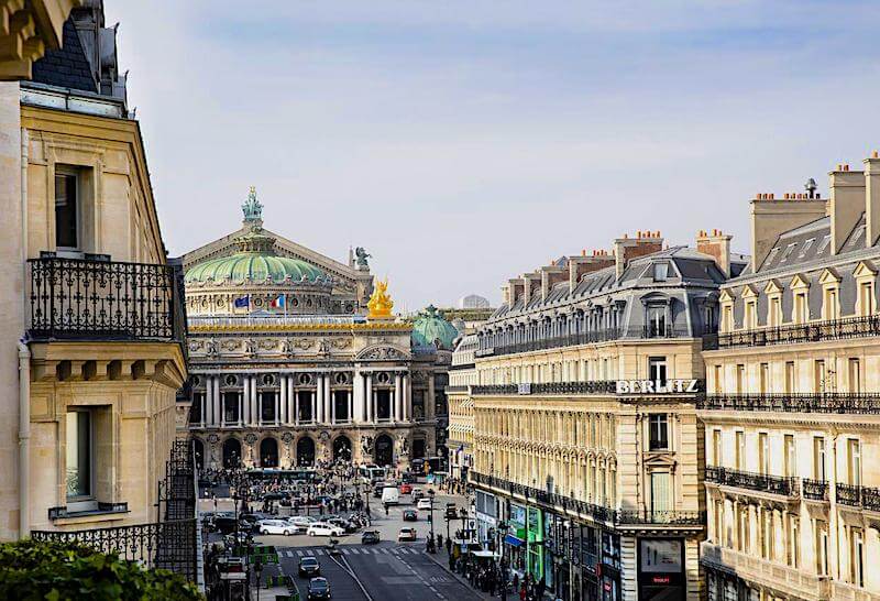 View of Palais Garnier and Avenue de l'Opera from a balcony at Hotel Edouard 7 View of Palais Garnier and Avenue de l'Opera from a balcony at Hotel Edouard VII