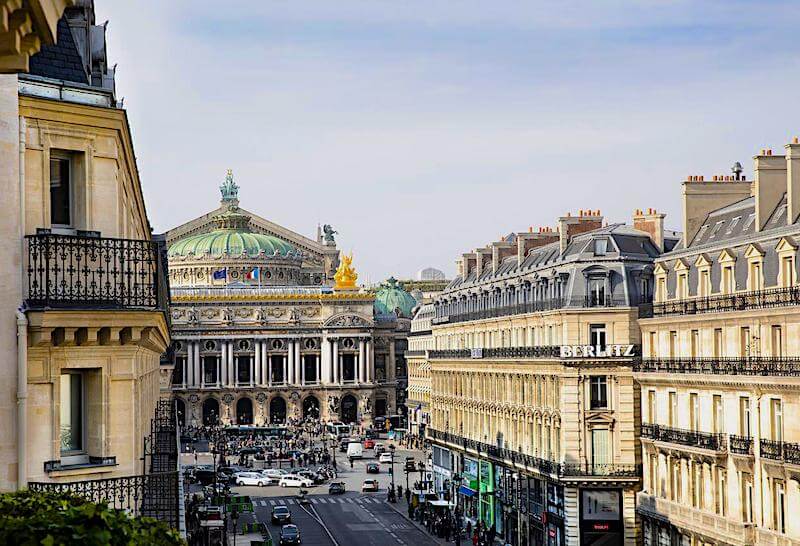 View of Palais Garnier and Avenue de l'Opera from a balcony at Hotel Edouard VII