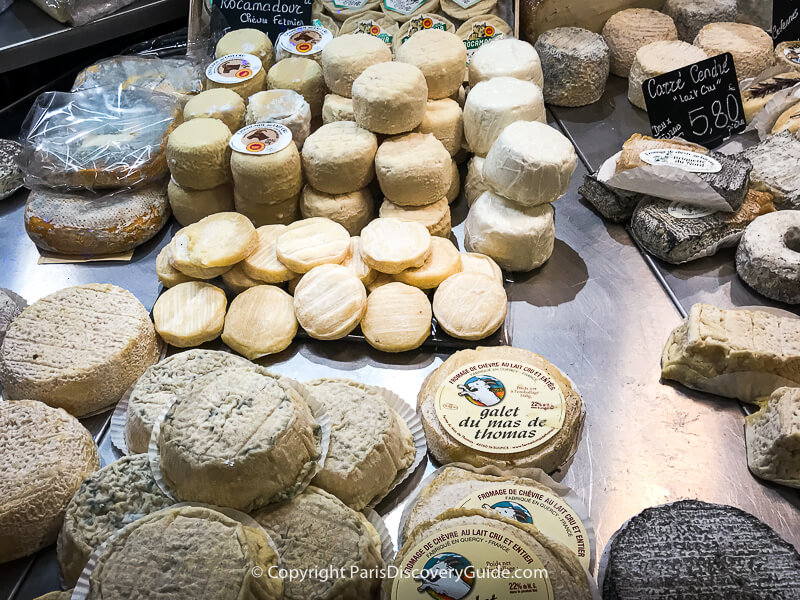 Chevre (goat cheese) display in a Paris fromagerie (cheese shop)