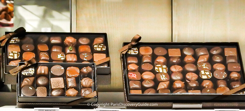 Gourmet chocolates from a famous chocolatier on Rue Saint-Honoré near Jardin des Tuileries 