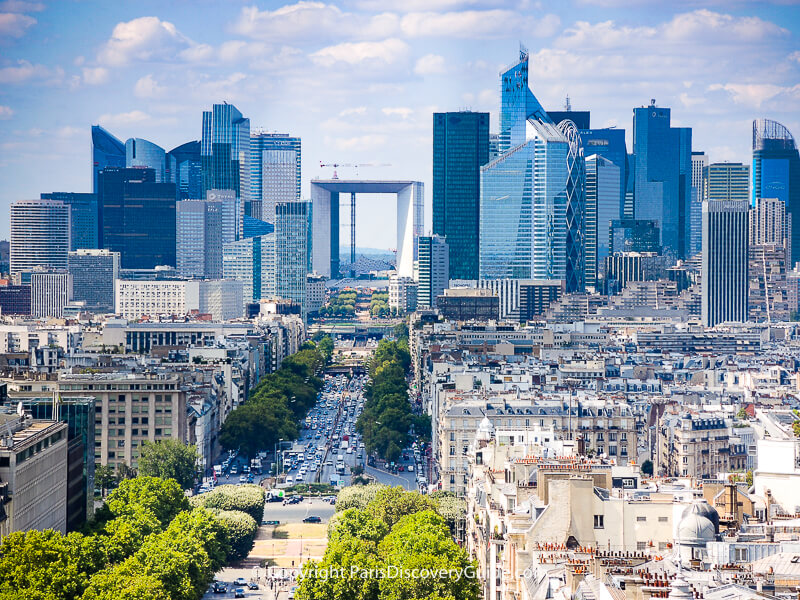 The Grand Arche of La Défense at the end of the Historical Axis as seen from the Arc de Triomphe's rooftop