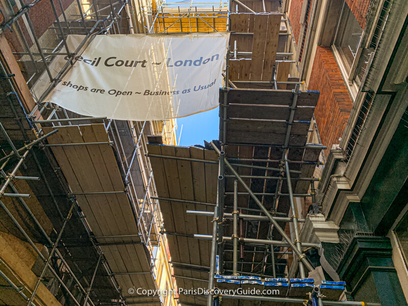 Scaffolding for renovations at London's Cecil Court Scaffolding for renovations at London's Cecil Court