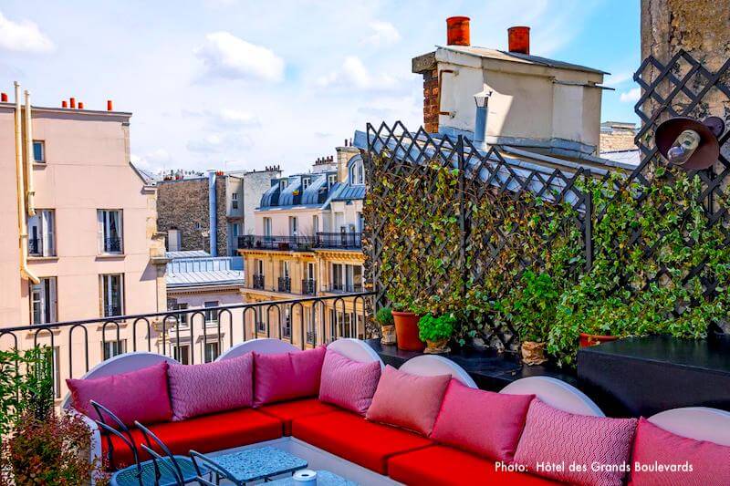 View from Hotel des Grand Boulevards' rooftop terrace bar View from Hotel des Grand Boulevards' rooftop terrace bar