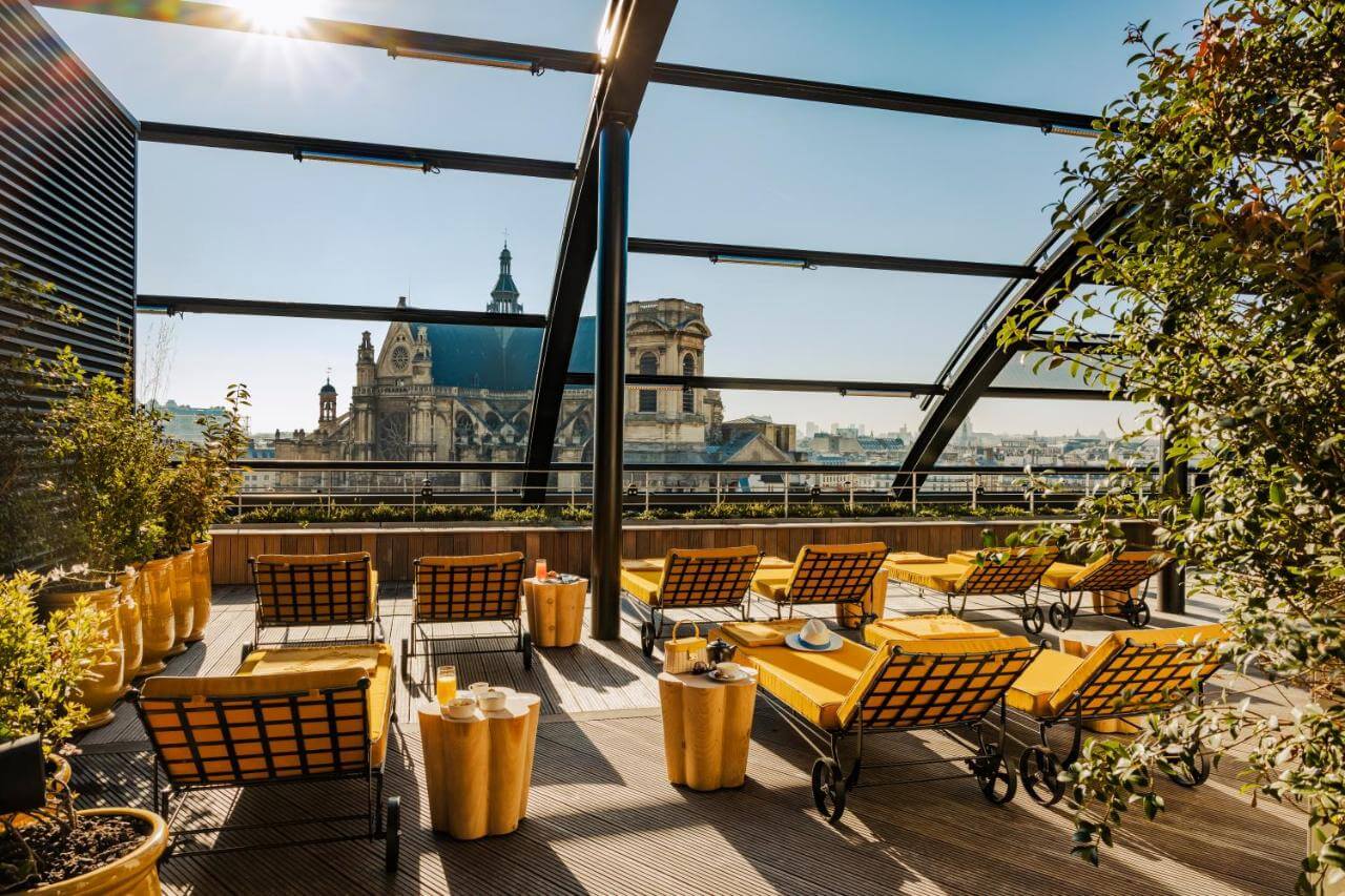 Rooftop terrace and bar at Hotel Madame Reve