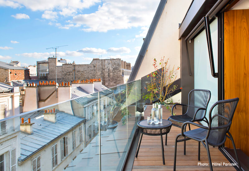 View a guestroom terract at Hotel Parister in the 9th Arrondissement View a guestroom terract at Hotel Parister in the 9th Arrondissement