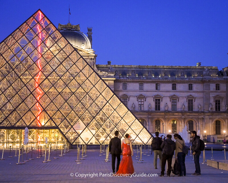 Glass pyramid at the Louvre at night