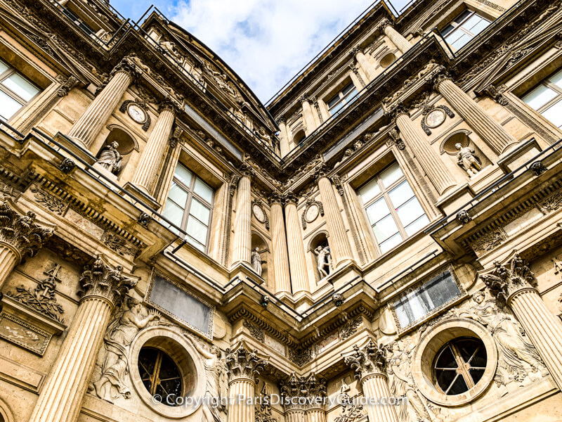 A small section of the eastern side of the Louvre Museum