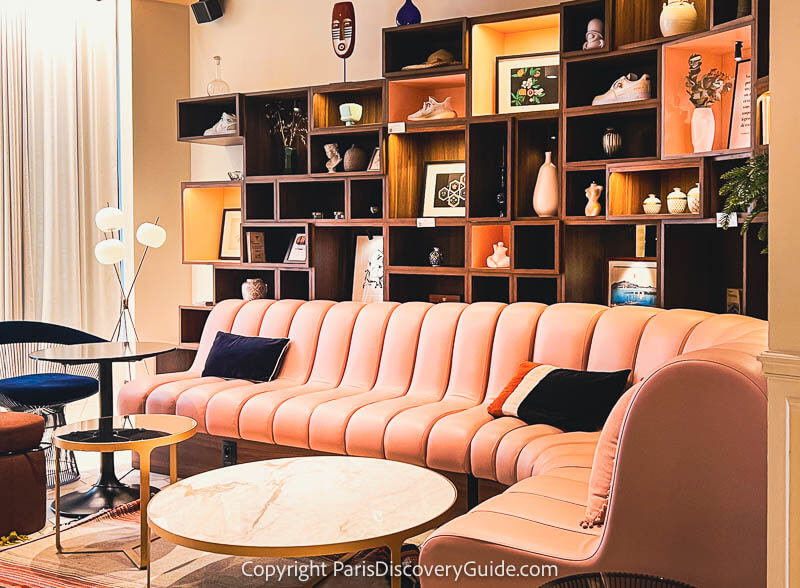 Lobby seating area at Maison Mère in Paris's 9th arrondissement