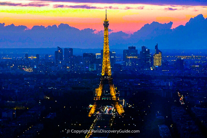 Paris skyline at night with Eiffel Tower