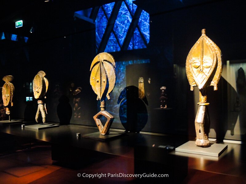 Funeral masks from Gabon on display at the Quai Branly Museum in Paris