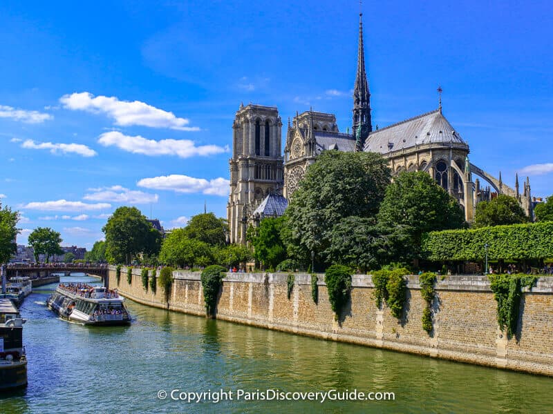 Notre Dame Cathedral viewed from the Left Bank of Paris before the fire Notre Dame Cathedral viewed from the Left Bank of Paris before the fire
