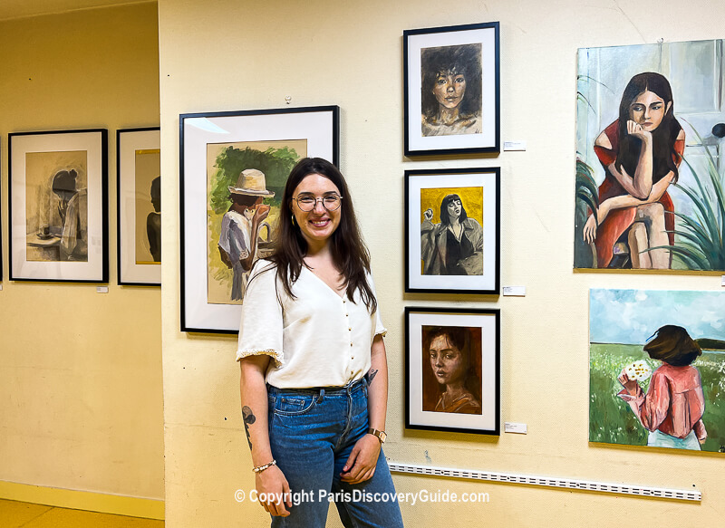 Artist Audrey Gayraud and her paintings at Open Studios in Paris's Belleville neighborhood Artist Audrey Gayraud and her paintings at Open Studios in Paris's Belleville neighborhood