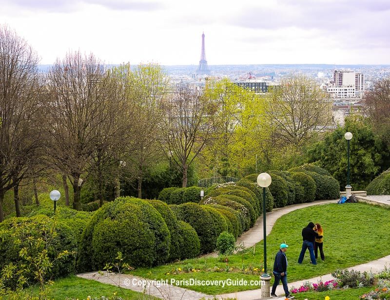 Eiffel Tower view from Parc de Belleville, 2 blocks from Hotel Scarlett