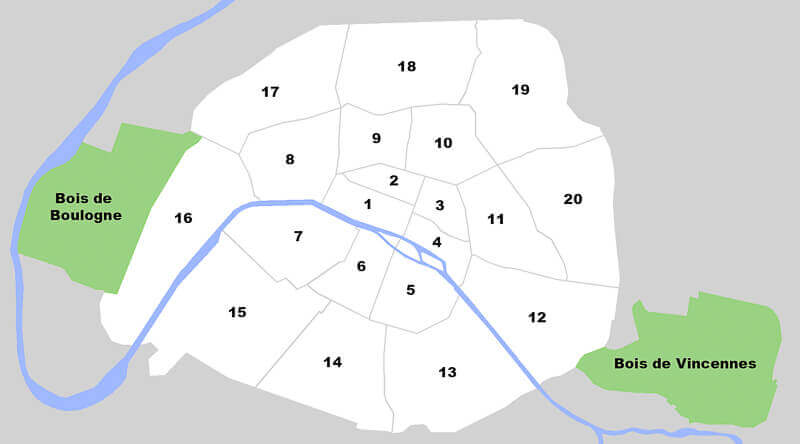 Paris arrondissements map Paris arrondissements map