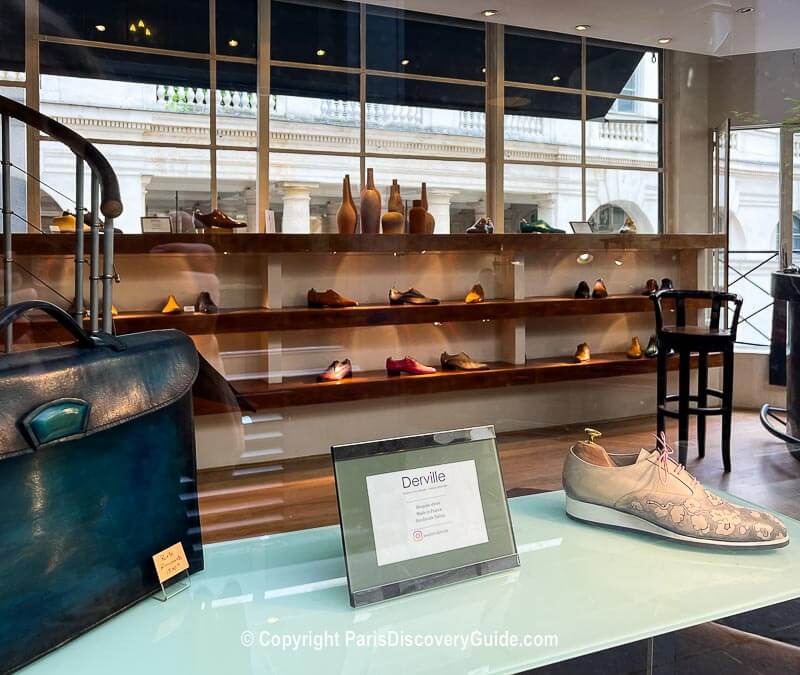 Custom-made leather shoes and bags at Derville in Passage des Deux Pavillons Custom-made leather shoes and bags at Derville in Passage des Deux Pavillons