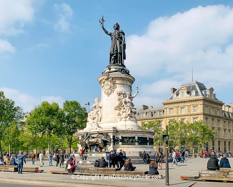 Statue of Marianne, symbol of France, at Place de la Republique Statue of Marianne, symbol of France, at Place de la Republique