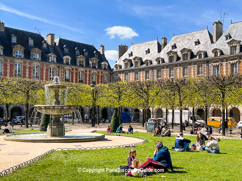 Place des Vosges across from Le Pavillon de la Reine   