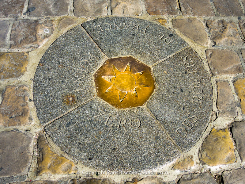 Point Zero marker in front of Notre Dame Cathedral in Paris Point Zero marker in front of Notre Dame Cathedral in Paris