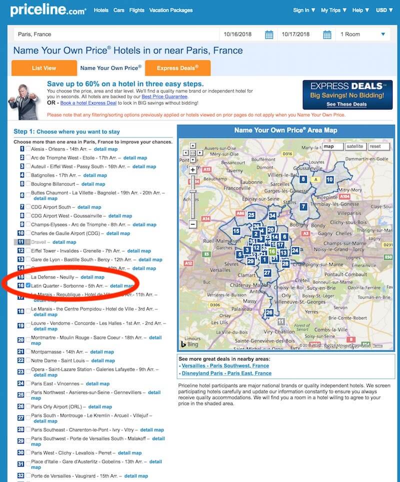 Priceline neighborhood list for Pick Your Own Price Priceline neighborhood list for Pick Your Own Price