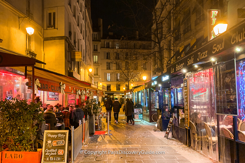 Jazz clubs along Rue des Lombards