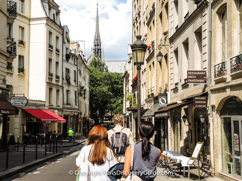 The Latin Quarter:  Walking down Rue Frederic Sauton toward Notre Dame