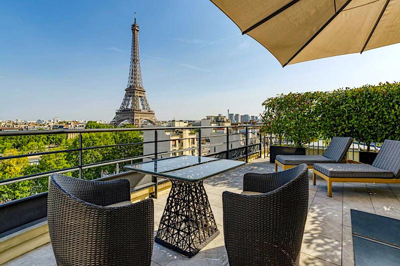 View of the Eiffel Tower from guestroom at Shangri-La Paris Hotel