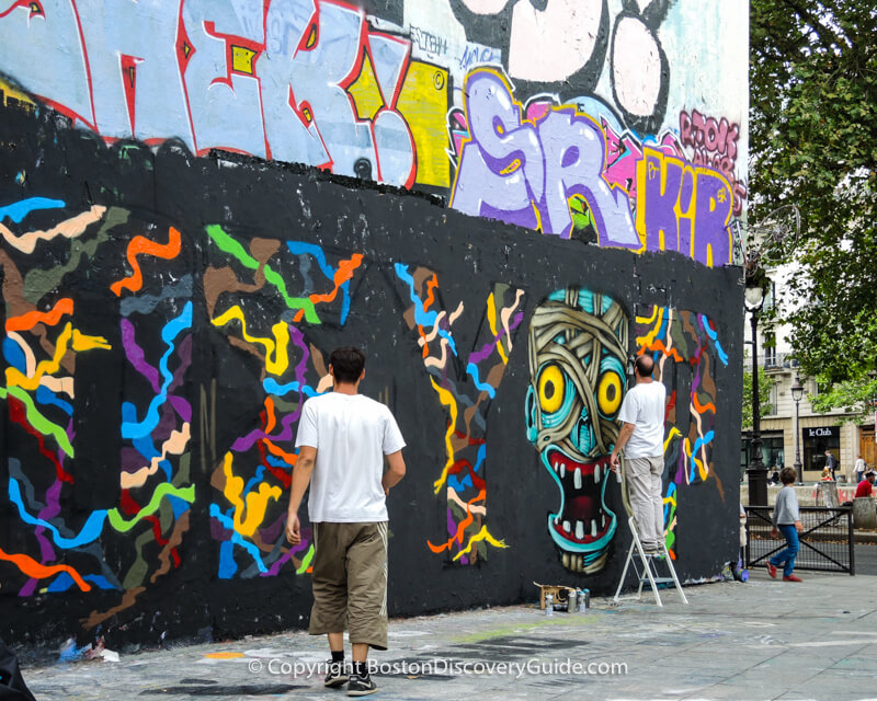 Street Artists creating a giant mural across from Canal Saint Martin 