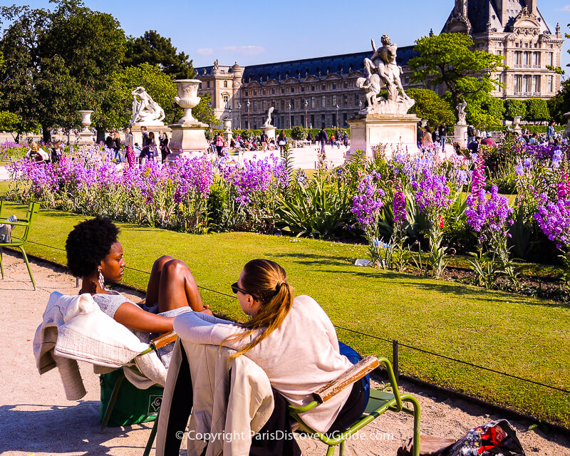 Relaxing in Tuileries Garden near the Louvre on a beautiful May afternoon
