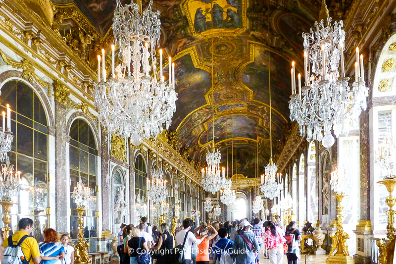 Hall of Mirrors in Versailles seen during a guided tour